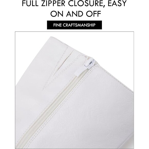 Women White Mid Knee High Boots Chunky Heel Slouchy Metal Buckle Winter Shoes - Picture 5 of 7